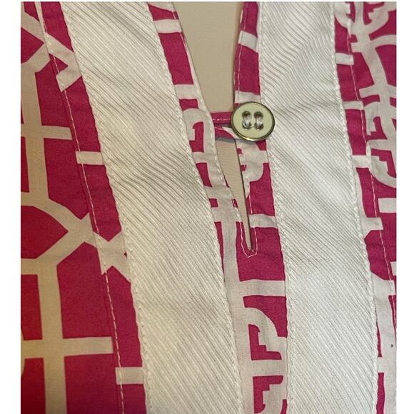 Peter Millar Medium Split V Neck Tunic Top Geometric Pink Preppy Zip Side - Picture 3 of 8